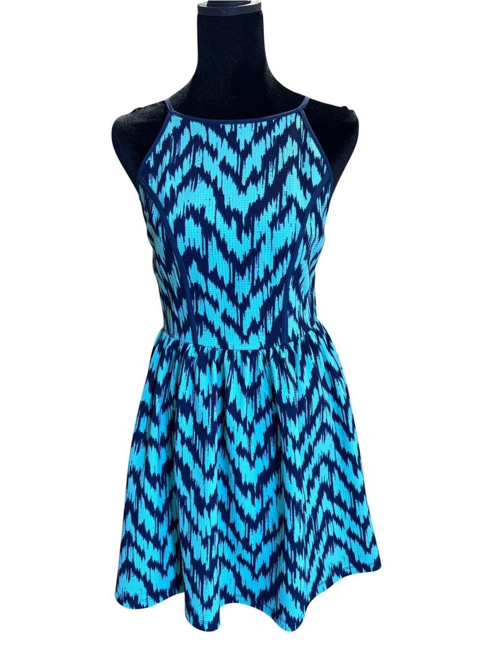 Design Lab Lord & Taylor - Blue Patterned Halter Flare Dress - Size S